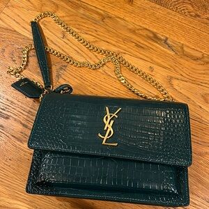 Designer Y S L inspired bag “sunset” medium in green and gold hardware